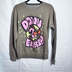 PacSun Size S Oversized Tan Sweatshirt with Graphic Design Down 2 Earth Y2K